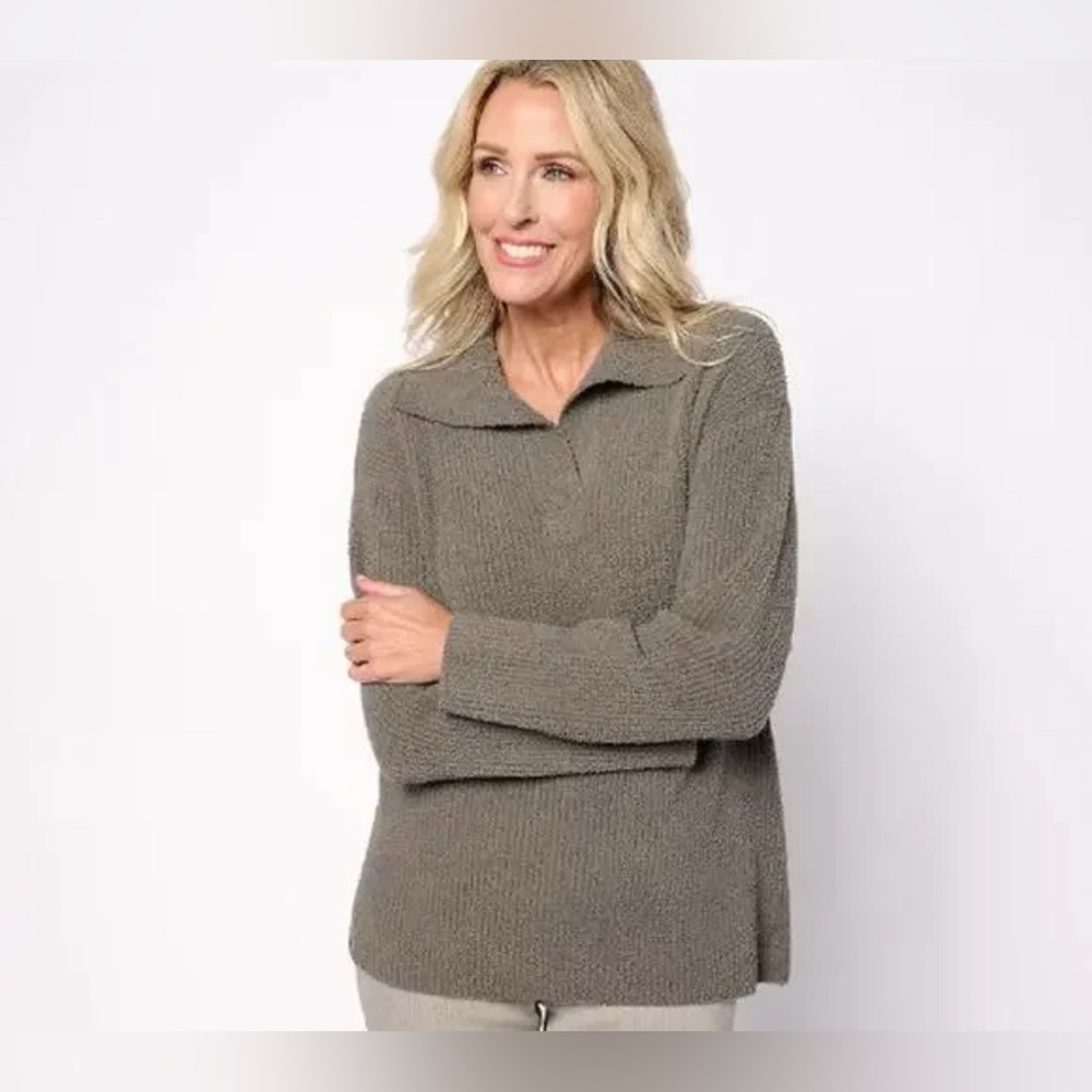 Barefoot Dreams CozyChic Collared Long-Sleeve Pullover Sz M